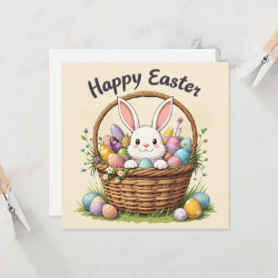 Invitación Conejo y cesta de Pascua felices arte