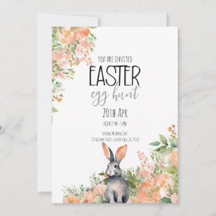 Invitación Conejo y flores elegantes al acuarela para Pascua