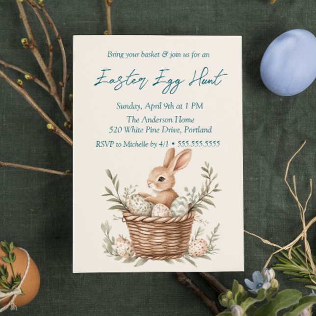 Invitación Conejo y huevos en la cesta de huevos de Pascua Be (Subido por el creador)