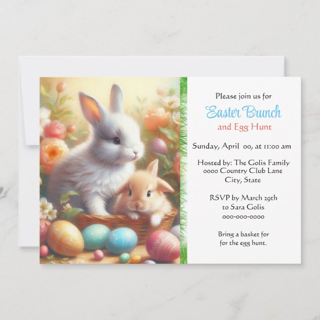 Invitación Conejos adorables brunch de Pascua  (Anverso)