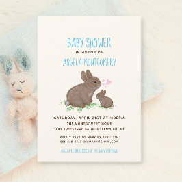 Invitación Conejos Adorables con Corazones Baby Shower Niño