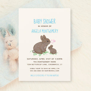Invitación Conejos Adorables con Corazones Baby Shower Niño