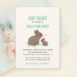 Invitación Conejos adorables en trébol con corazones Baby Sho