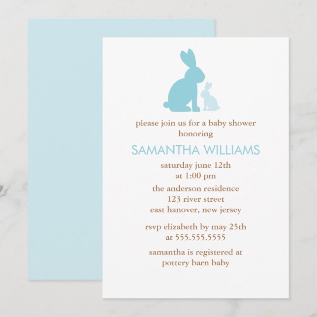 Invitación Conejos azules Baby Shower (Anverso / Reverso)