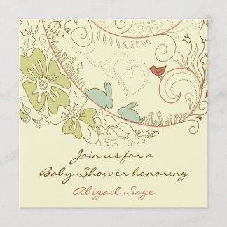 Invitación Conejos conejos y flores Neutrales Baby Shower