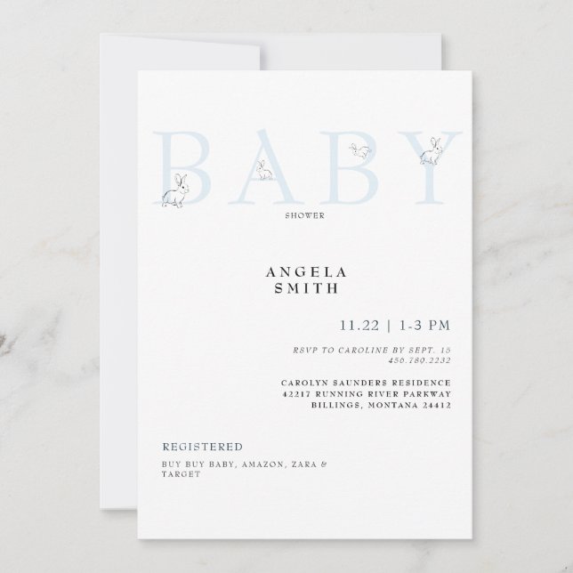 Invitación Conejos cortos Luz Azul Gingham Baby Shower Invita (Anverso)