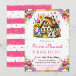 Invitación Conejos de acuarela Casa Brunch de Pascua de prima