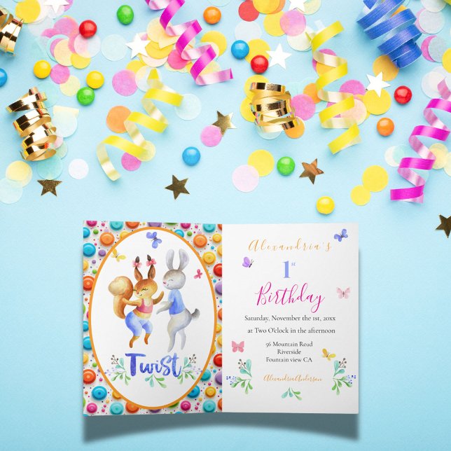 Invitación Conejos de animales de la selva de Cute 1 cumpleañ (Subido por el creador)