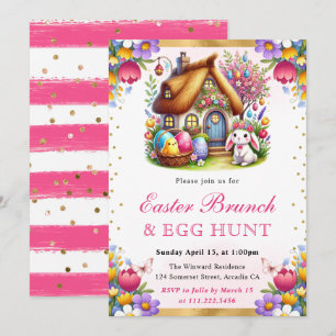 Invitación Conejos de Casa de Primavera en Acuarela Desayuno 