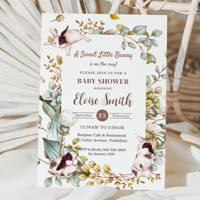 Invitación Conejos de conejito botánico vintage Baby Shower Q (Subido por el creador)