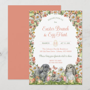 Invitación Conejos de flores silvestres en acuarela Brunch de