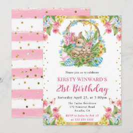 Invitación Conejos de Pascua en acuarela Cumpleaños 21 de pri