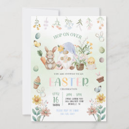 Invitación Conejos de Pascua Gnomos Caza de Huevos Pastel