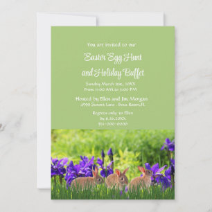 Invitación Conejos de Pascua Iris Purpuras Bufet de Vacacione