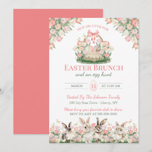 Invitación Conejos Florales de Acuarela Brunch del Domingo de