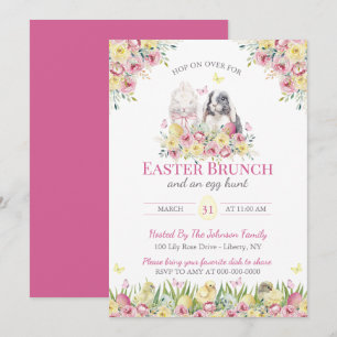 Invitación Conejos Florales en Acuarela Brunch del Domingo de