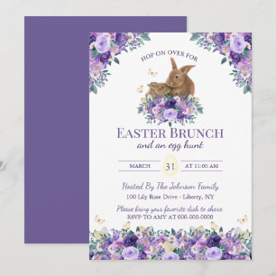 Invitación Conejos Florales en Acuarela Brunch del Domingo de