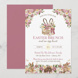 Invitación Conejos Florales en Acuarela Brunch del Domingo de