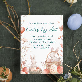 Invitación Conejos y huevos en la cesta de Huevos de Pascua
