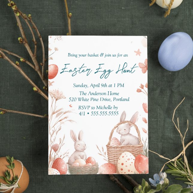Invitación Conejos y huevos en la cesta de Huevos de Pascua (Subido por el creador)