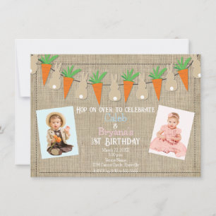 Invitación Conejos y Zanahorias Fiesta de Cumpleaños de Pascu
