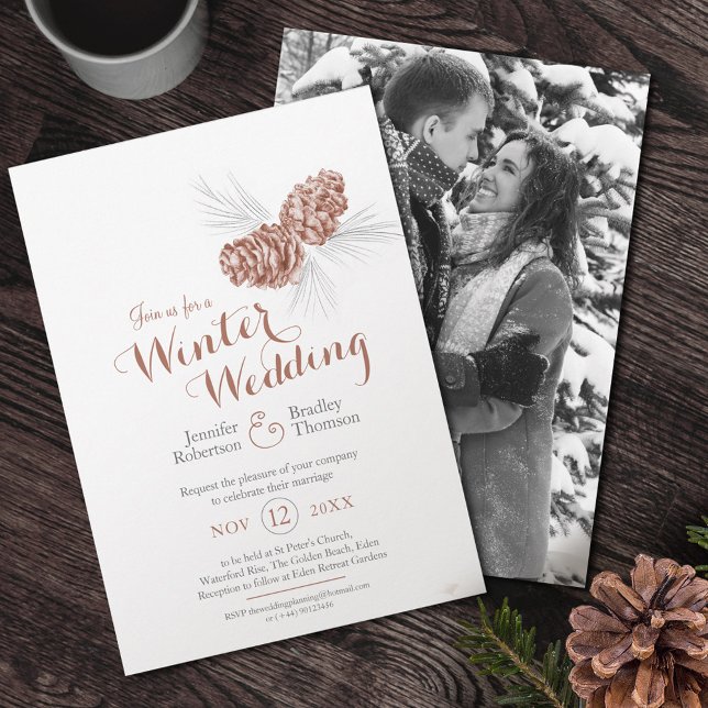Invitación Cones arte marrón gris de la boda de invierno (Subido por el creador)