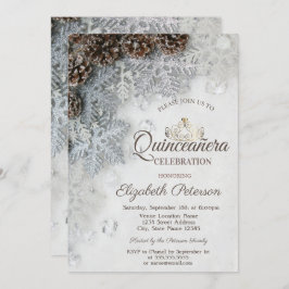 Invitación Cones de pino, copos de nieve, Tiara, Quinceañera