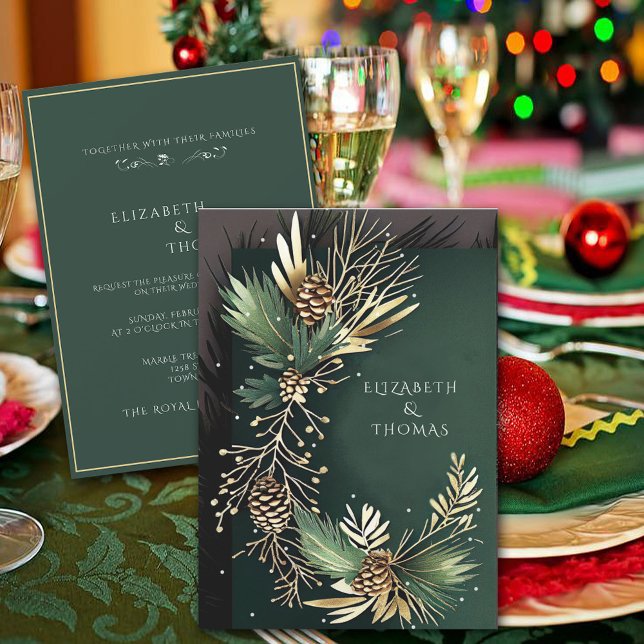 Invitación Cones de pino de Boda de Invierno con Agujas de Pi (Subido por el creador)