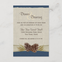 Invitación Cones de pino y recepción azul de la marina Burlap