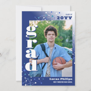 Invitación Conexiones azules 2 en 1 Graduación de fotos