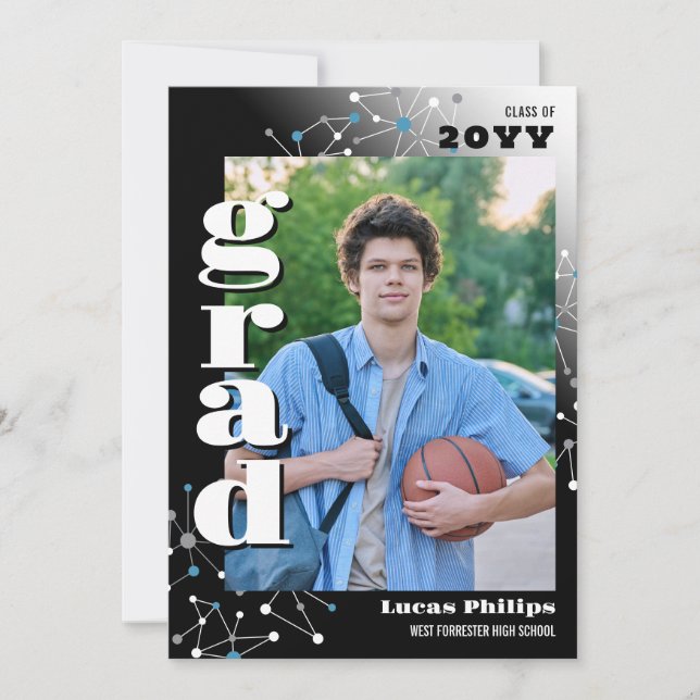 Invitación Conexiones negras 2 en 1 Graduación de fotos (Anverso)