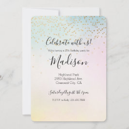 Invitación Confetán de oro de tinte amarillo rosa de Aqua de 