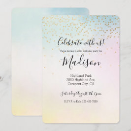 Invitación Confetán de oro de tinte amarillo rosa de Aqua de 