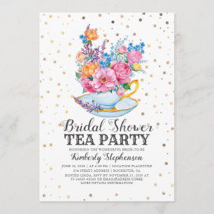 Invitación Confetán de oro  Fiesta Floral Bridal Shower Tea