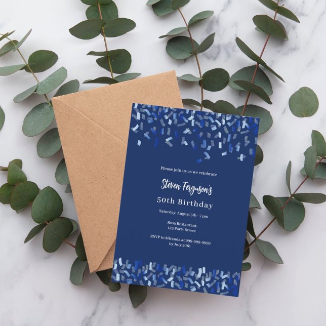 Invitación Confeti azul marino de cumpleaños (Subido por el creador)