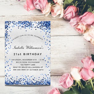 Invitación Confeti azul marino de plata de cumpleaños