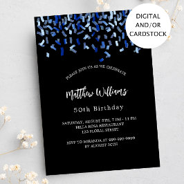 Invitación Confeti azul marino negro de cumpleaños