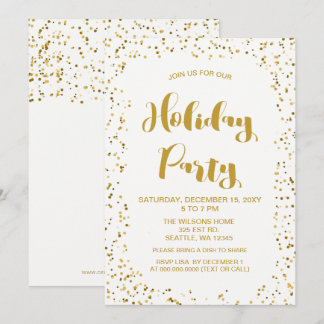 Invitación Confeti blanco y dorado Fiesta de vacaciones moder