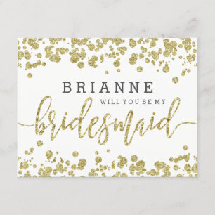 Invitación Confeti Blanco y Dorado ¿Quieres Ser Mi Dama de Ho
