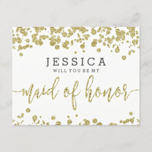 Invitación Confeti Blanco y Dorado ¿Serás mi Dama de Honor