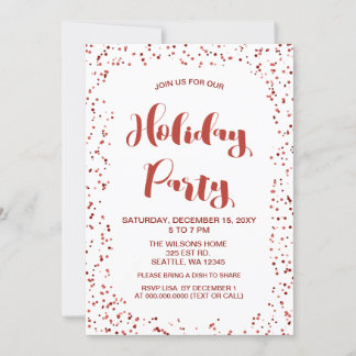 Invitación Confeti blanco y rojo Partido de vacaciones modern