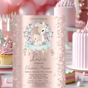 Invitación Confeti Brillante Ciervos Bebés Flores Baby Shower