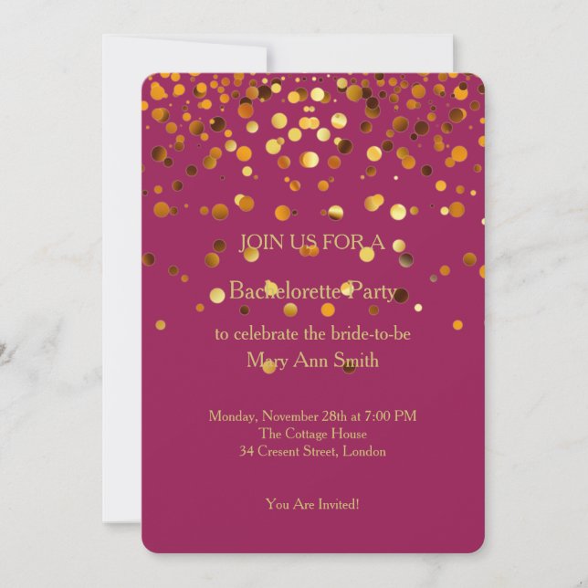 Invitación Confeti Brillante Dorado Chispas Rosa Despedida de (Anverso)