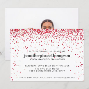Invitación Confeti Brillante Rojo Blanco Foto Fiesta de Gradu