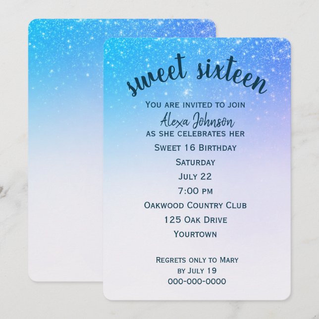 Invitación Confeti Brillante Sweet 16 (Anverso / Reverso)