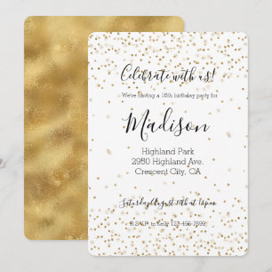 Invitación Confeti brillo oro blanco