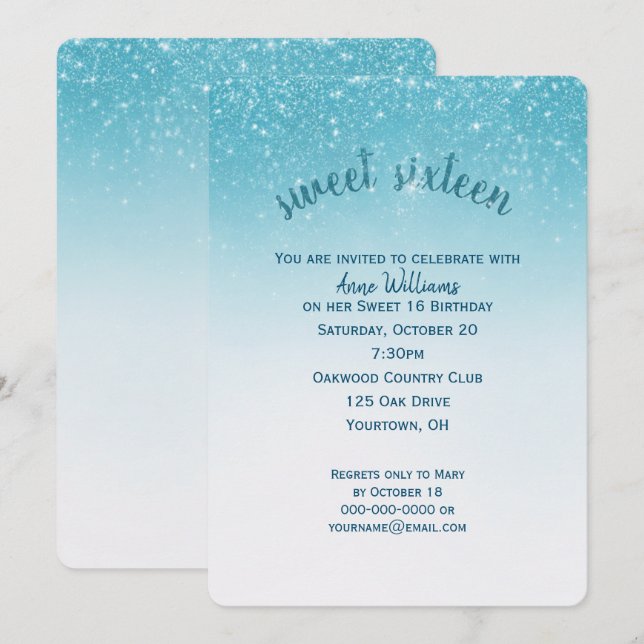 Invitación Confeti Brillo Sweet 16 (Anverso / Reverso)