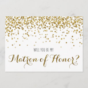 Invitación Confeti con Brillo Dorado ¿Serás la Dama de Honor?
