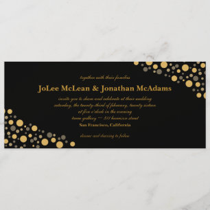Invitación Confeti de boda negro y dorado