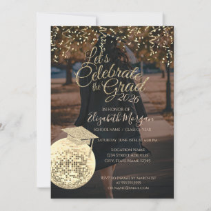 Invitación Confeti de Bola de Disco Foto de Graduación